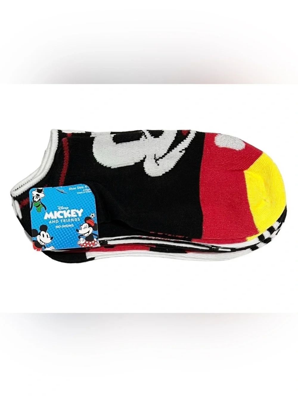 Disney Mickey and Friends No-Show Socks Women’s Size 4-10 White Black 6 Pair